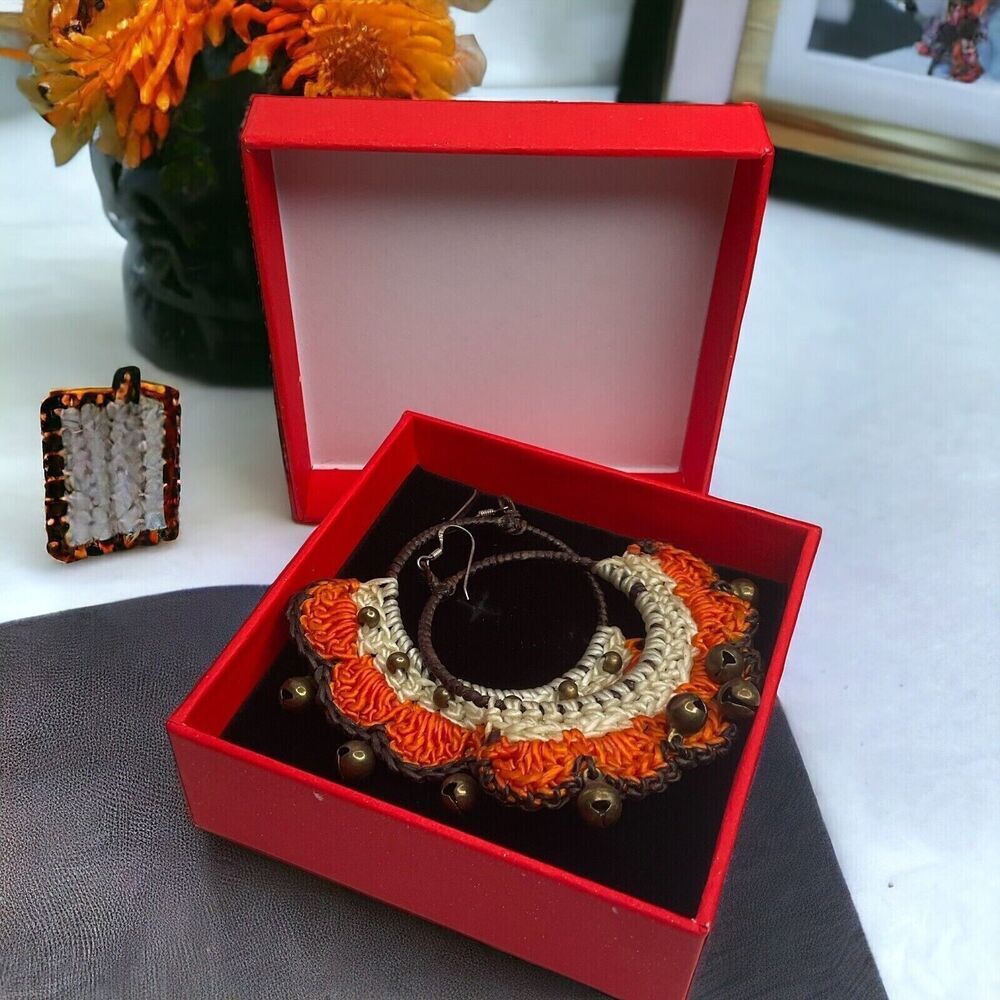 NWT Pannee Womens Macrame Crochet Hoop Earrings‎ Boho With Bells Any Reason Gift